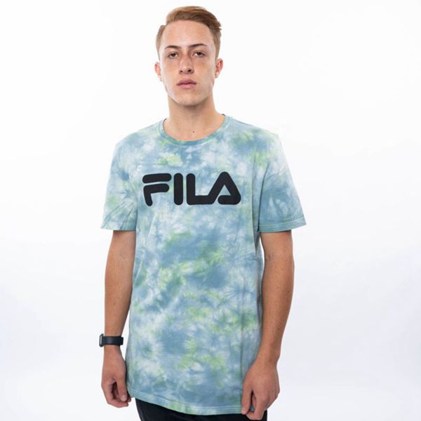 Camisetas Manga Corta Fila Hombre Azules / Azul Marino / Gris - Mono Deckle Tie Dye - España 743120O